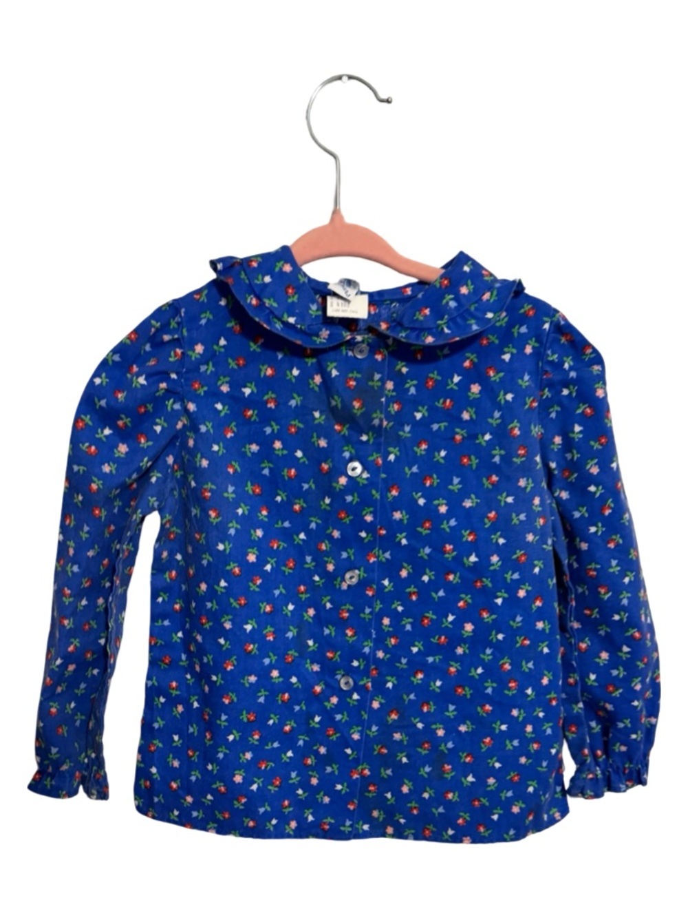 Vintage Saks Fifth Avenue Blue Floral Collared Long Sleeve Top Girls Size 3T